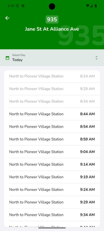 CityTransit full-day schedule for a stop with a day picker
