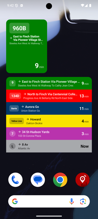 CityTransit home screen widgets showing live arrival times for favorited routes